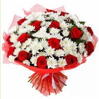 11 adet k�rm�z� g�l ve beyaz k�r �i�e�i  Ulus Ankara hediye sevgilime hediye �i�ek 