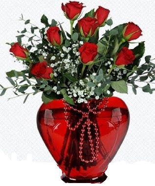 Kalp cam mika i�inde 9 adet k�rm�z� g�l  Ulus Ankara hediye sevgilime hediye �i�ek 