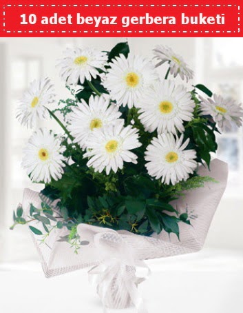 10 Adet beyaz gerbera buketi 