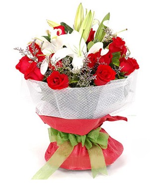  1 dal kazablanka 11 adet k�rm�z� g�l buketi