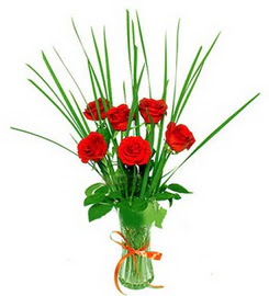  6 adet k�rm�z� g�llerden vazo �i�e�i